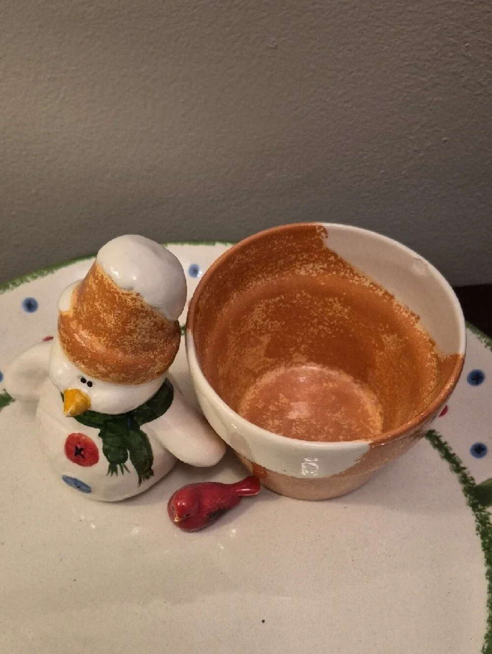 Cali Potrery Festive‎ Snowman Plate and Orange Cup Set - Holiday Table